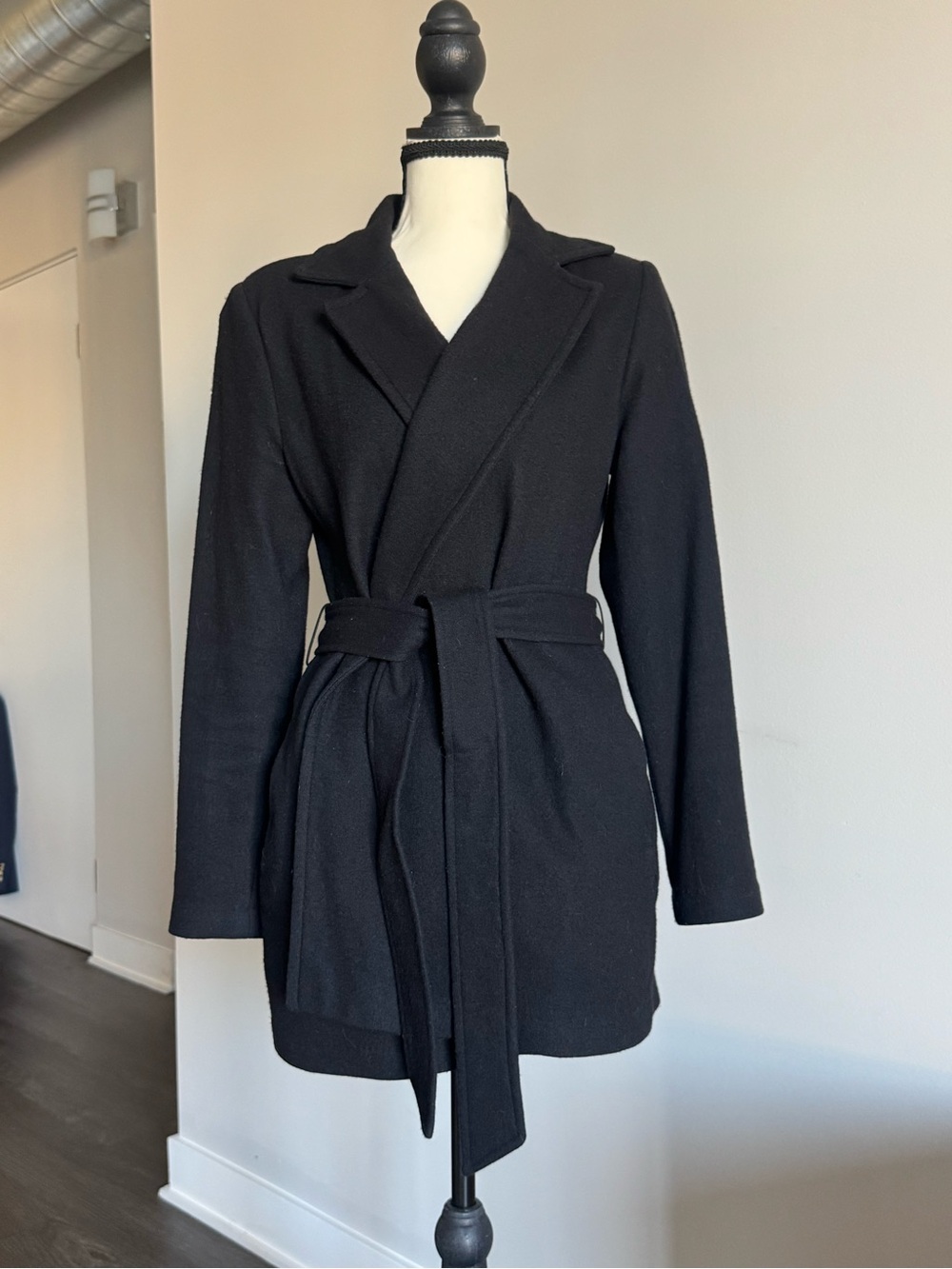 Banana Republic Wool Blend Black Wrap Belted Coat